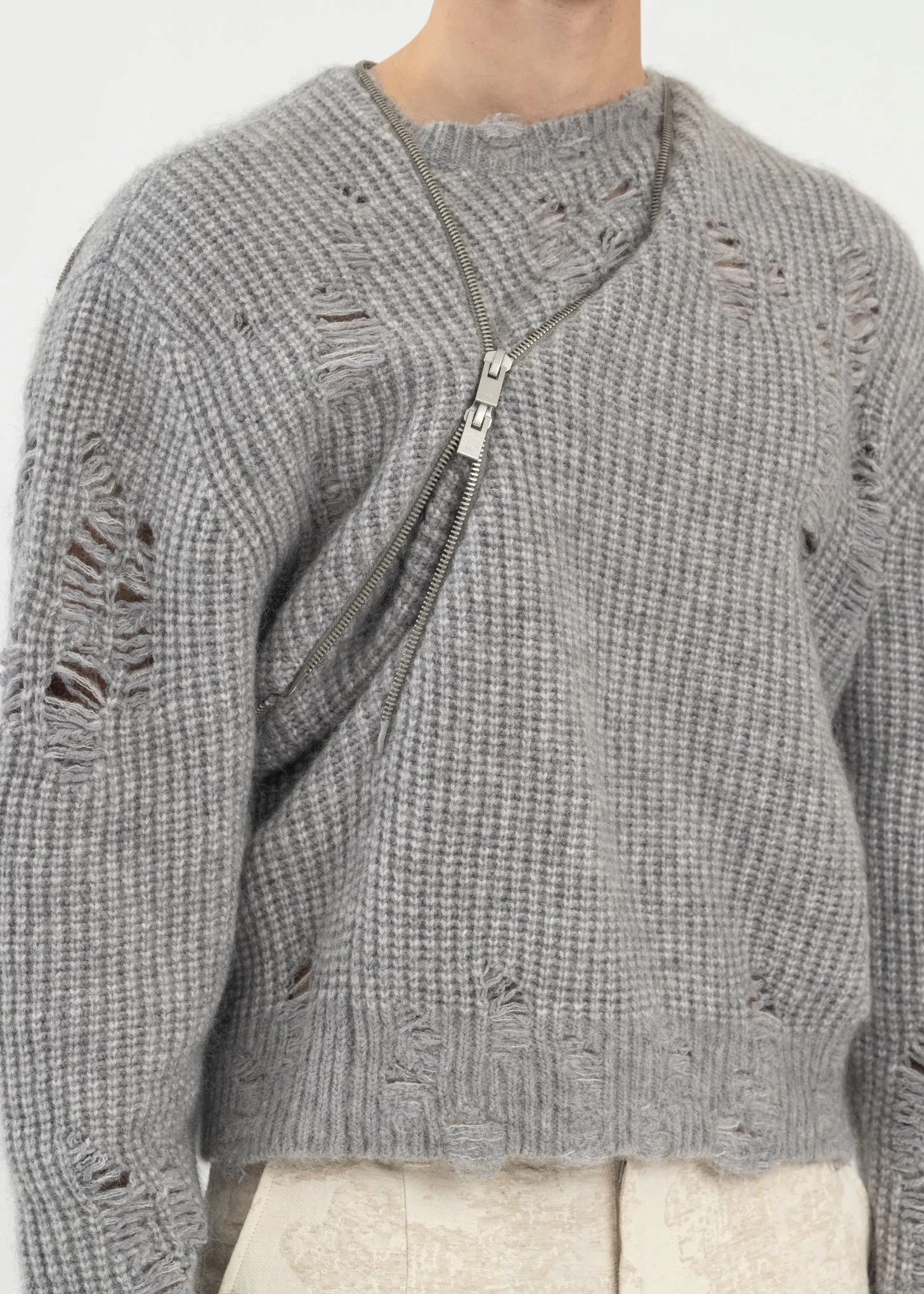 DARK GREY DISTRESSED CARDIGAN