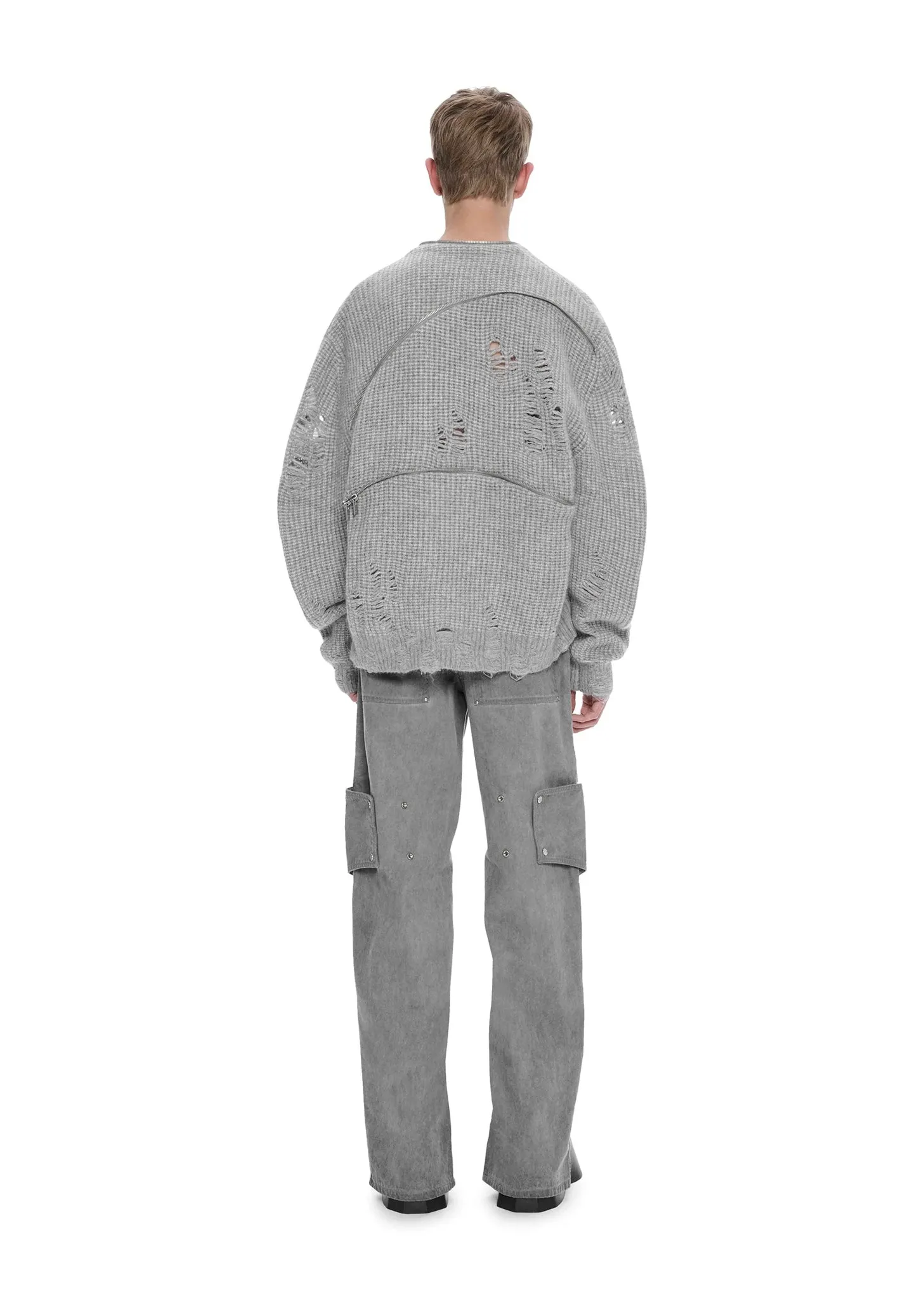 DARK GREY DISTRESSED CARDIGAN