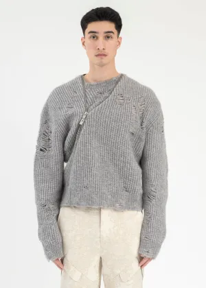 DARK GREY DISTRESSED CARDIGAN