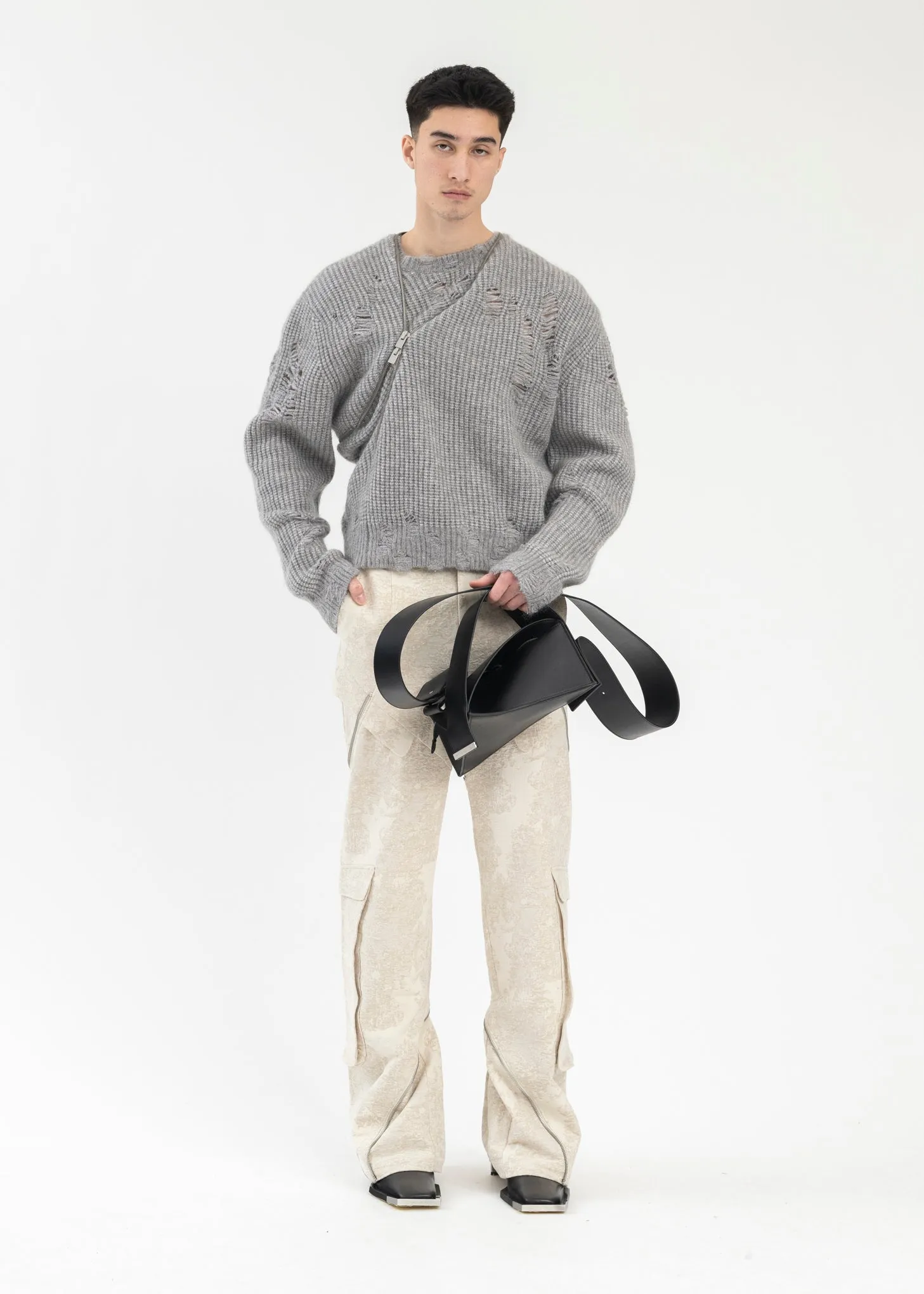 DARK GREY DISTRESSED CARDIGAN