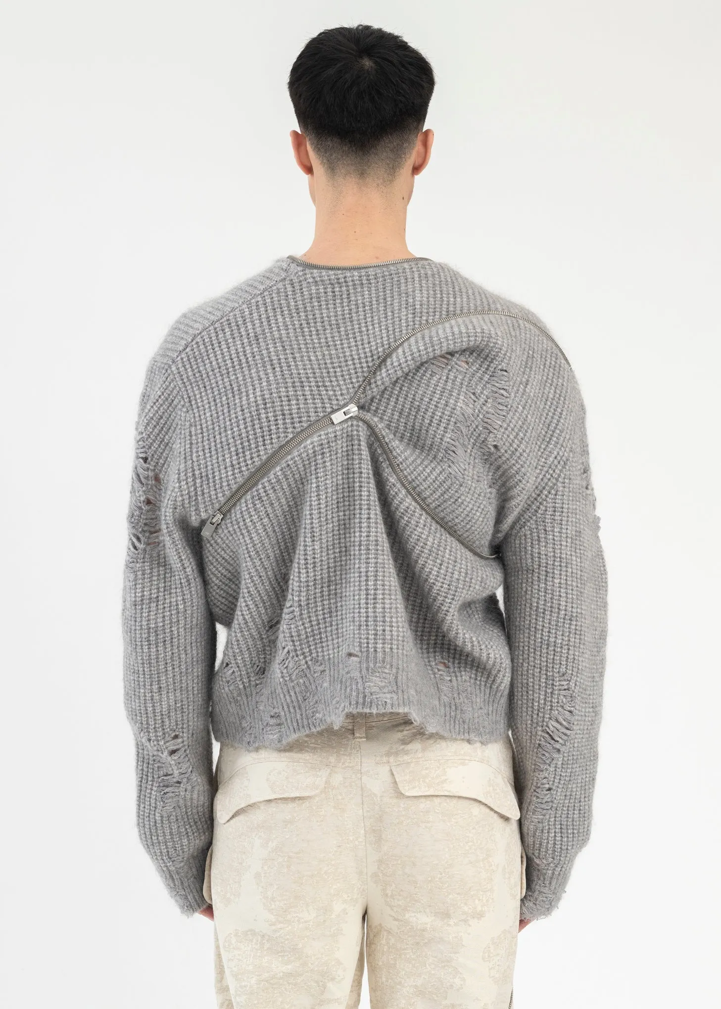 DARK GREY DISTRESSED CARDIGAN