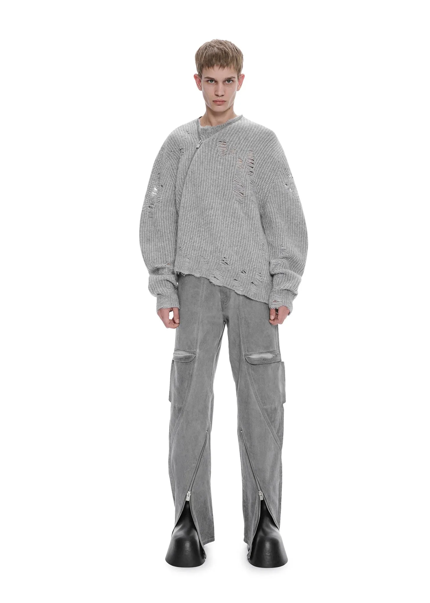 DARK GREY DISTRESSED CARDIGAN