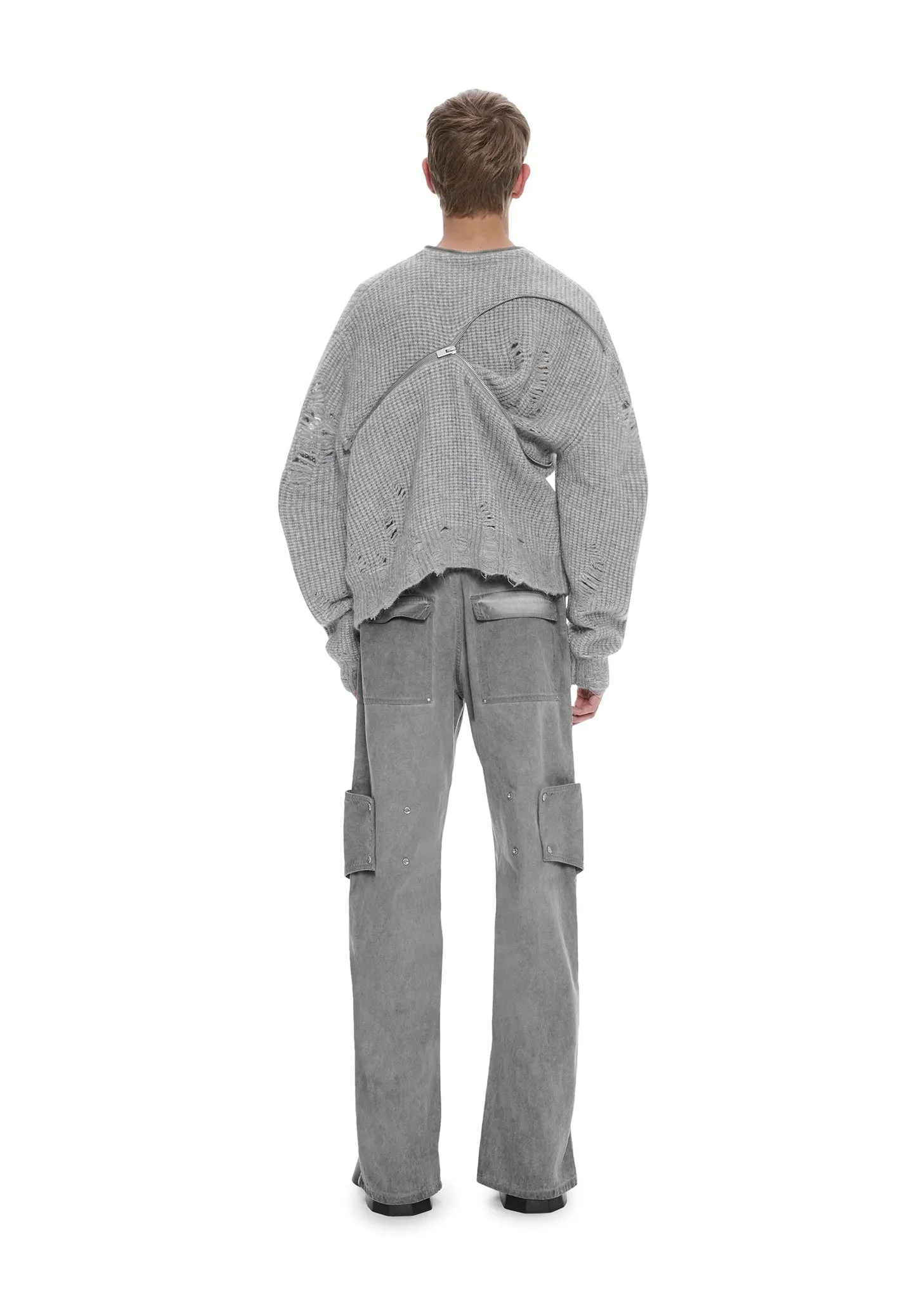 DARK GREY DISTRESSED CARDIGAN