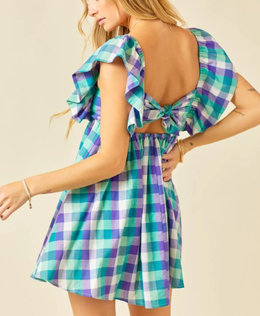 Dillon Plaid green/purple multi color mini dress