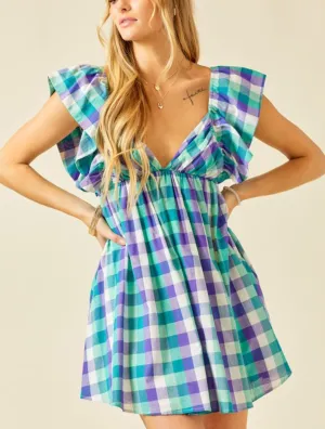 Dillon Plaid green/purple multi color mini dress