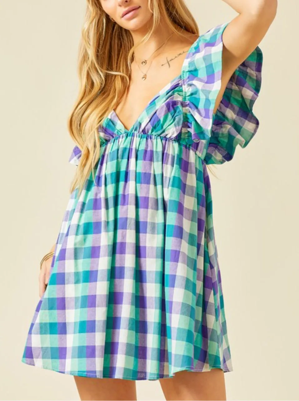 Dillon Plaid green/purple multi color mini dress