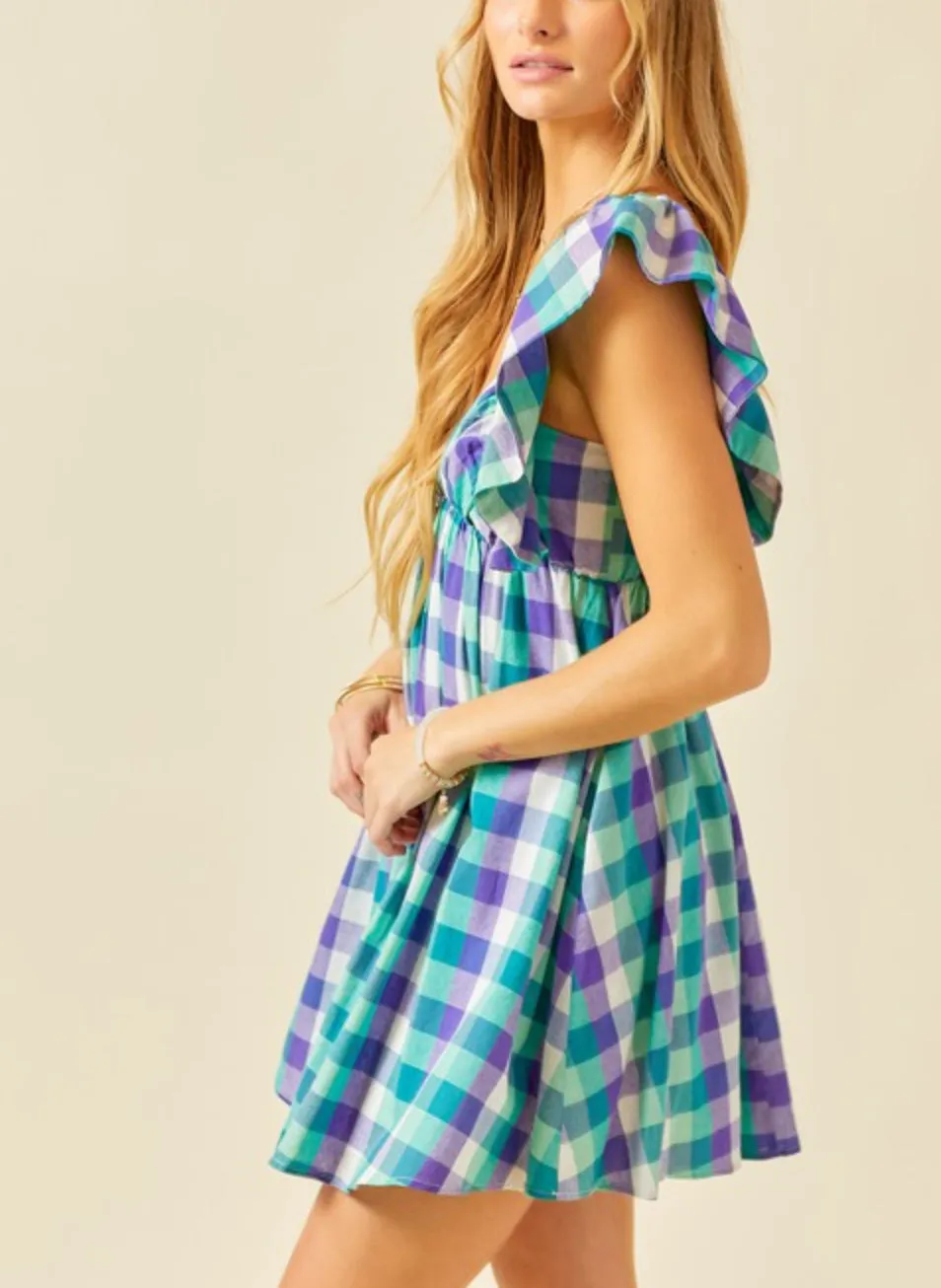 Dillon Plaid green/purple multi color mini dress