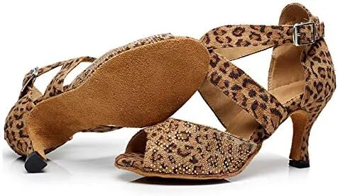 DKZSYIM Women's Latin Dance Shoes Comfortable Salsa Performance Practise Wedding Dance Shoes,Model QJW6232