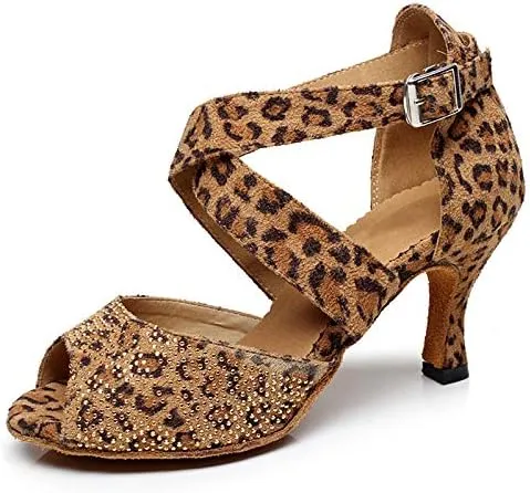 DKZSYIM Women's Latin Dance Shoes Comfortable Salsa Performance Practise Wedding Dance Shoes,Model QJW6232