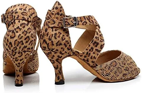 DKZSYIM Women's Latin Dance Shoes Comfortable Salsa Performance Practise Wedding Dance Shoes,Model QJW6232