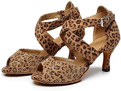 DKZSYIM Women's Latin Dance Shoes Comfortable Salsa Performance Practise Wedding Dance Shoes,Model QJW6232