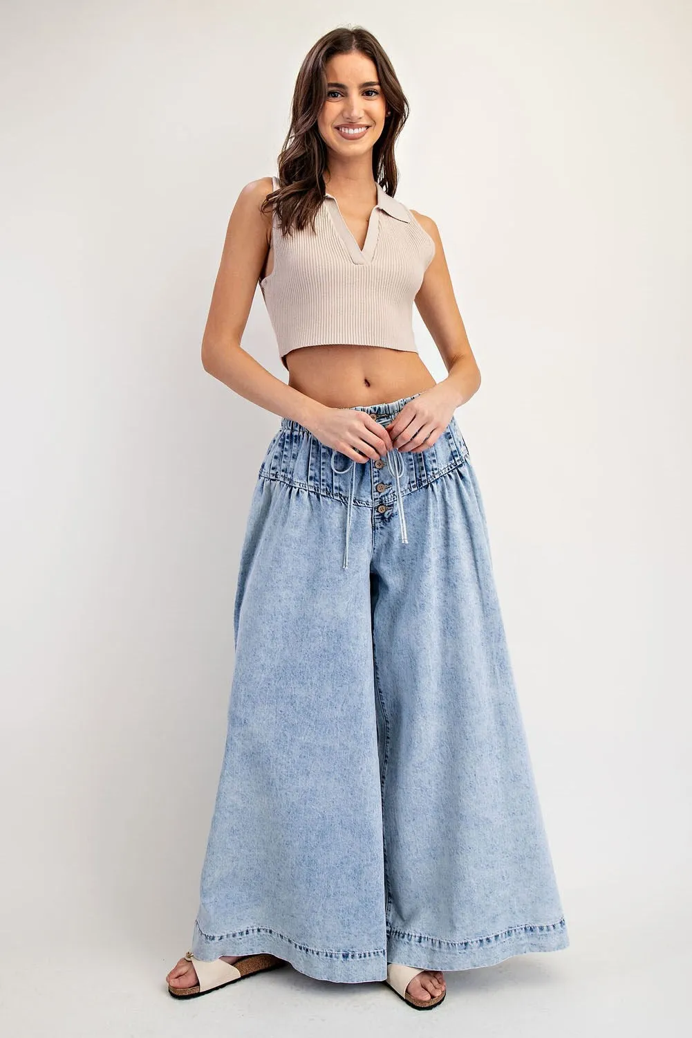 ee:some Mineral-Washed Wide Leg Denim Pants  Light Wash