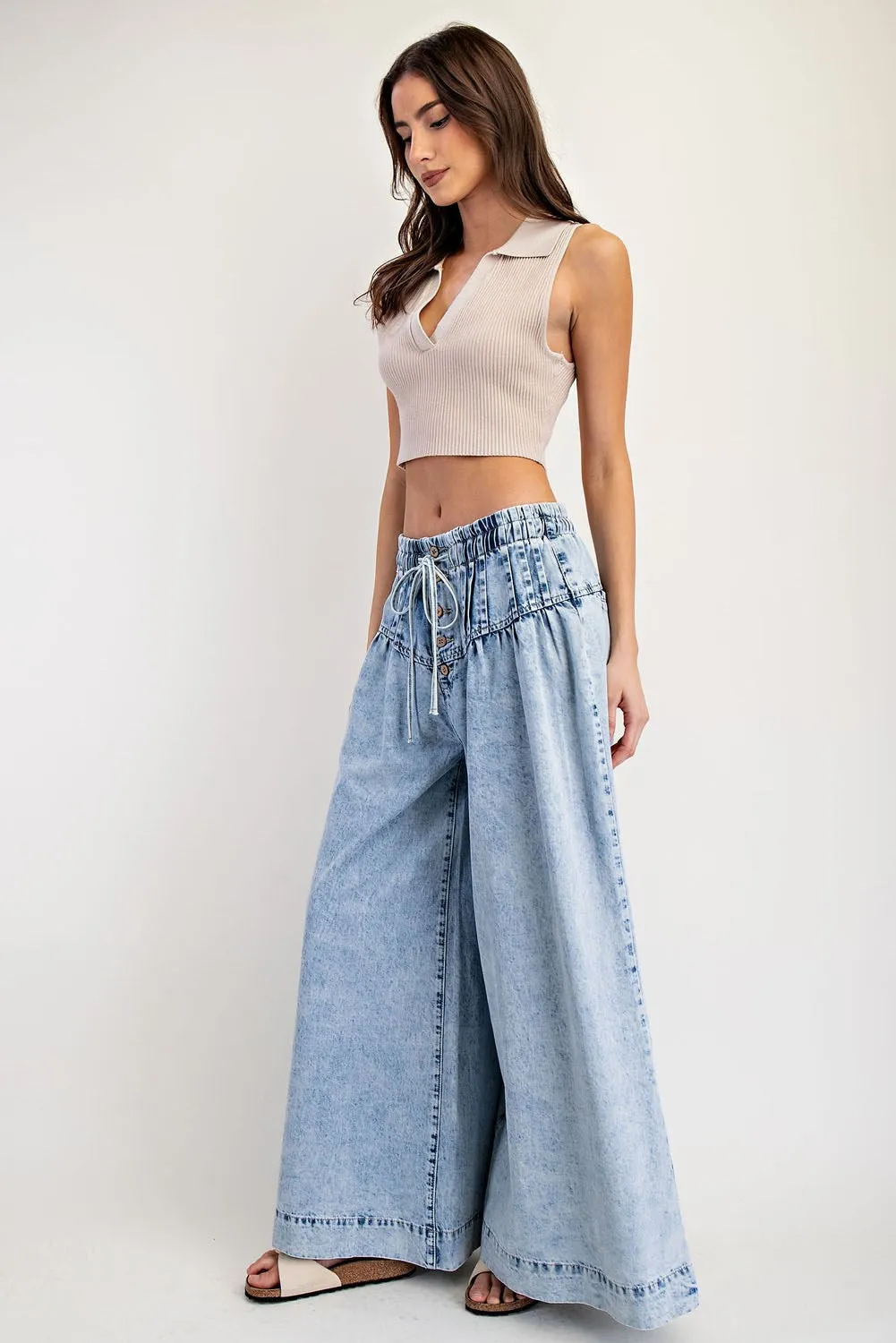 ee:some Mineral-Washed Wide Leg Denim Pants  Light Wash