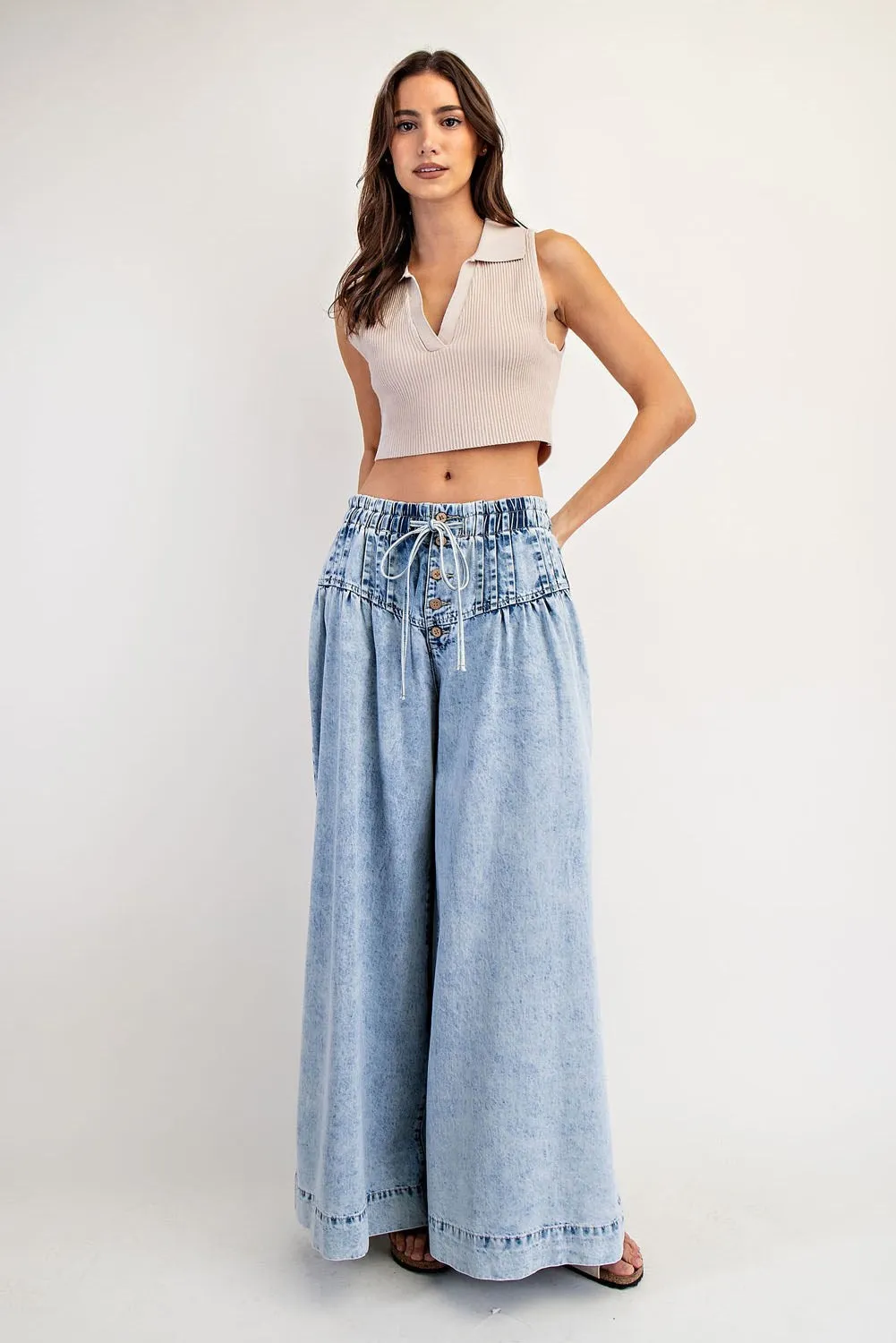ee:some Mineral-Washed Wide Leg Denim Pants  Light Wash