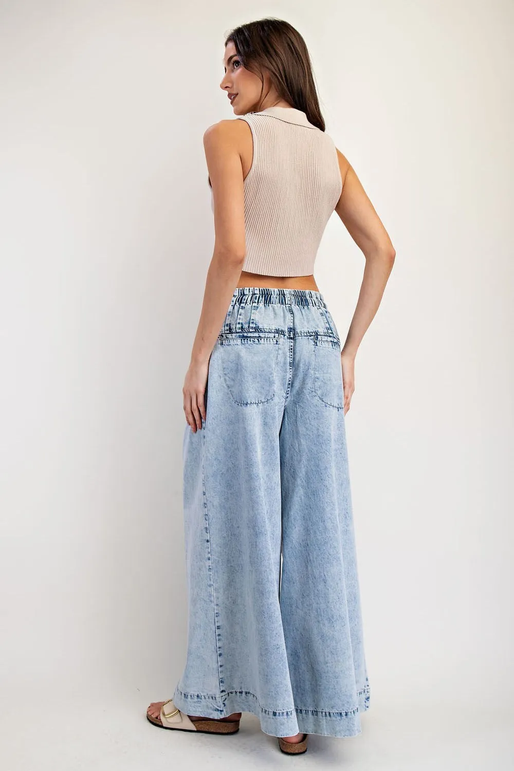 ee:some Mineral-Washed Wide Leg Denim Pants  Light Wash