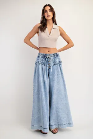 ee:some Mineral-Washed Wide Leg Denim Pants  Light Wash