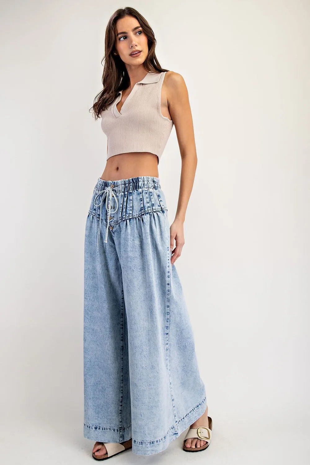 ee:some Mineral-Washed Wide Leg Denim Pants  Light Wash