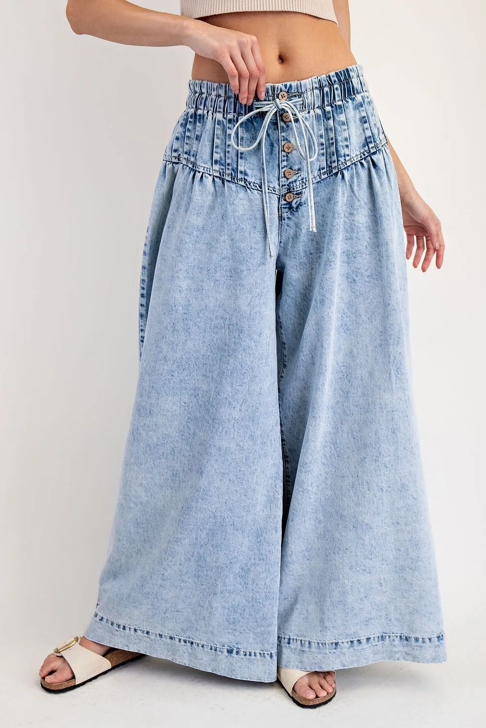 ee:some Mineral-Washed Wide Leg Denim Pants  Light Wash