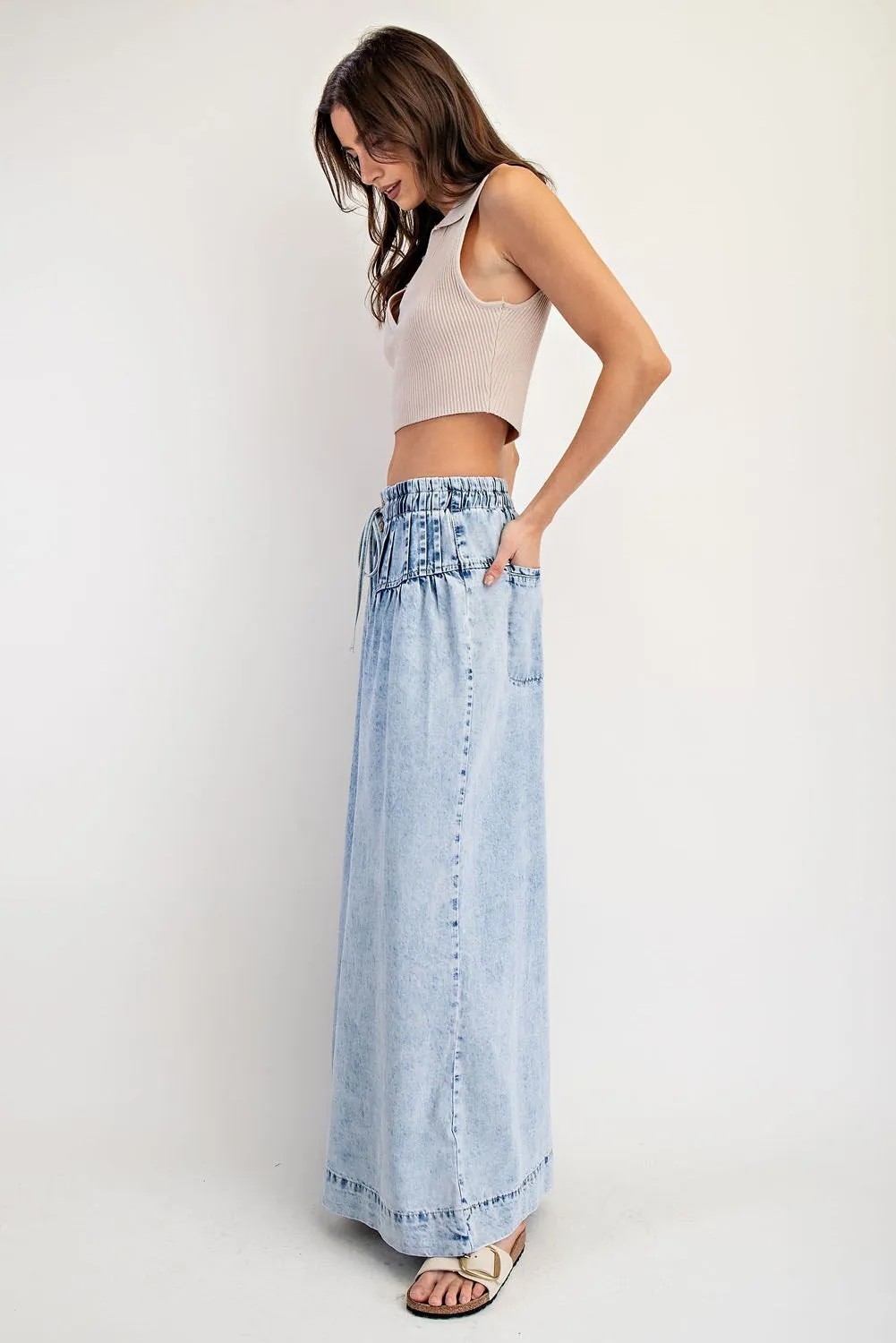 ee:some Mineral-Washed Wide Leg Denim Pants  Light Wash