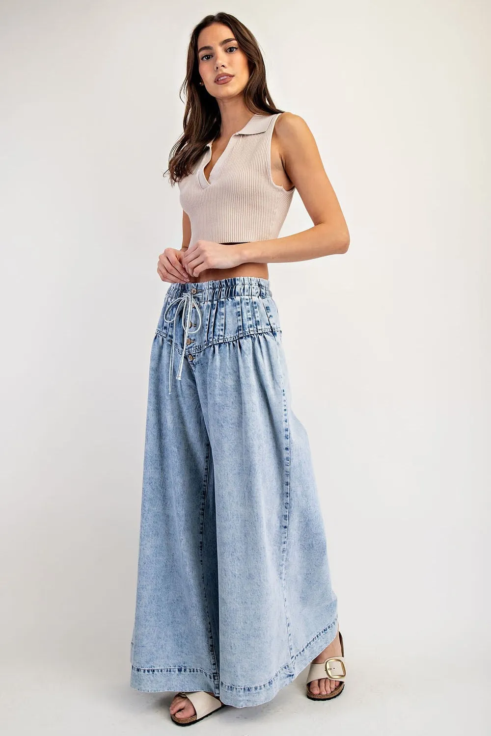 ee:some Mineral-Washed Wide Leg Denim Pants  Light Wash