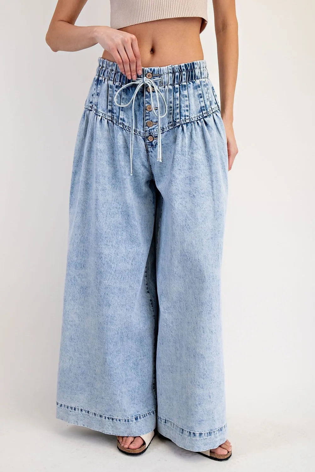 ee:some Mineral-Washed Wide Leg Denim Pants  Light Wash