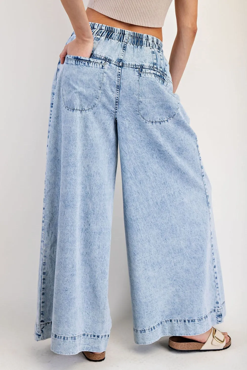 ee:some Mineral-Washed Wide Leg Denim Pants  Light Wash