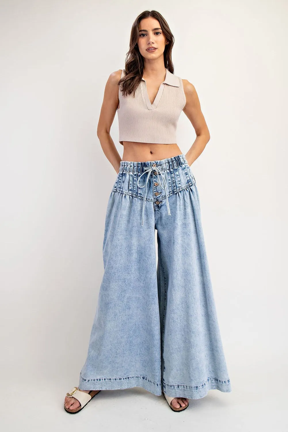 ee:some Mineral-Washed Wide Leg Denim Pants  Light Wash