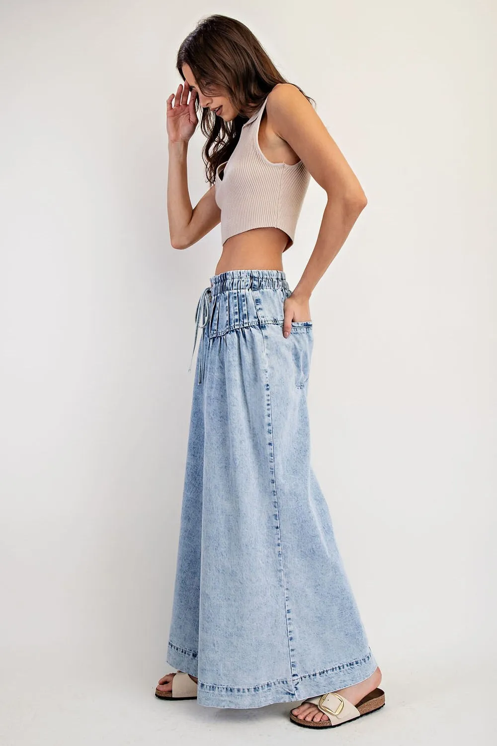 ee:some Mineral-Washed Wide Leg Denim Pants  Light Wash