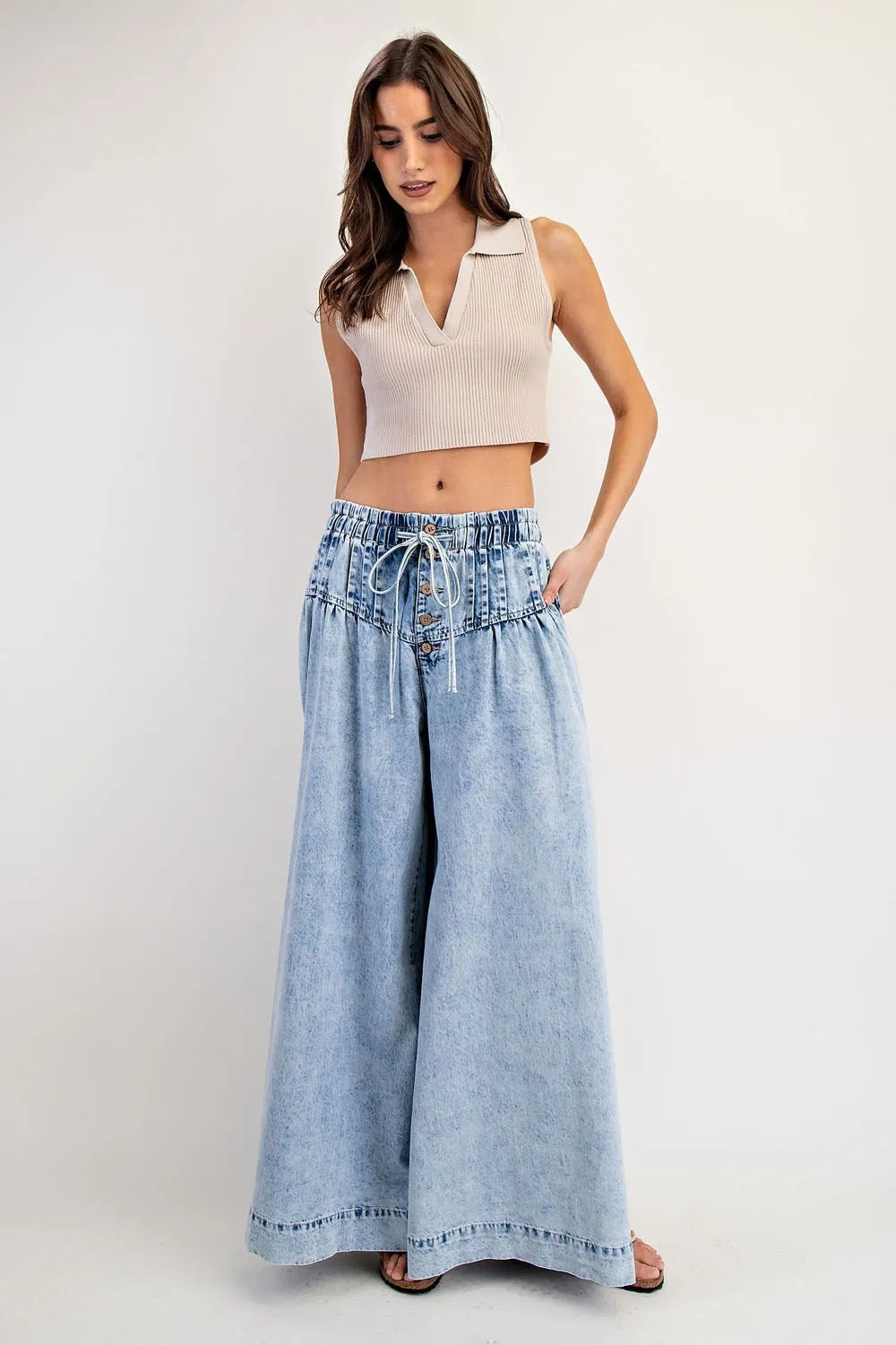 ee:some Mineral-Washed Wide Leg Denim Pants  Light Wash