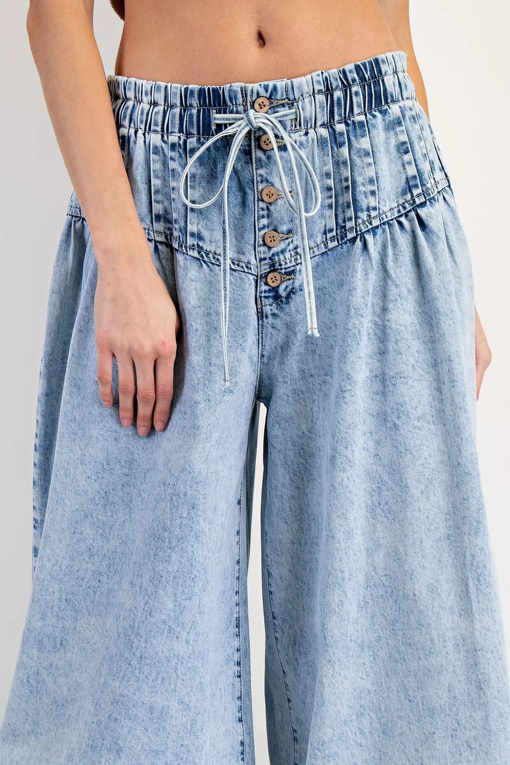 ee:some Mineral-Washed Wide Leg Denim Pants  Light Wash