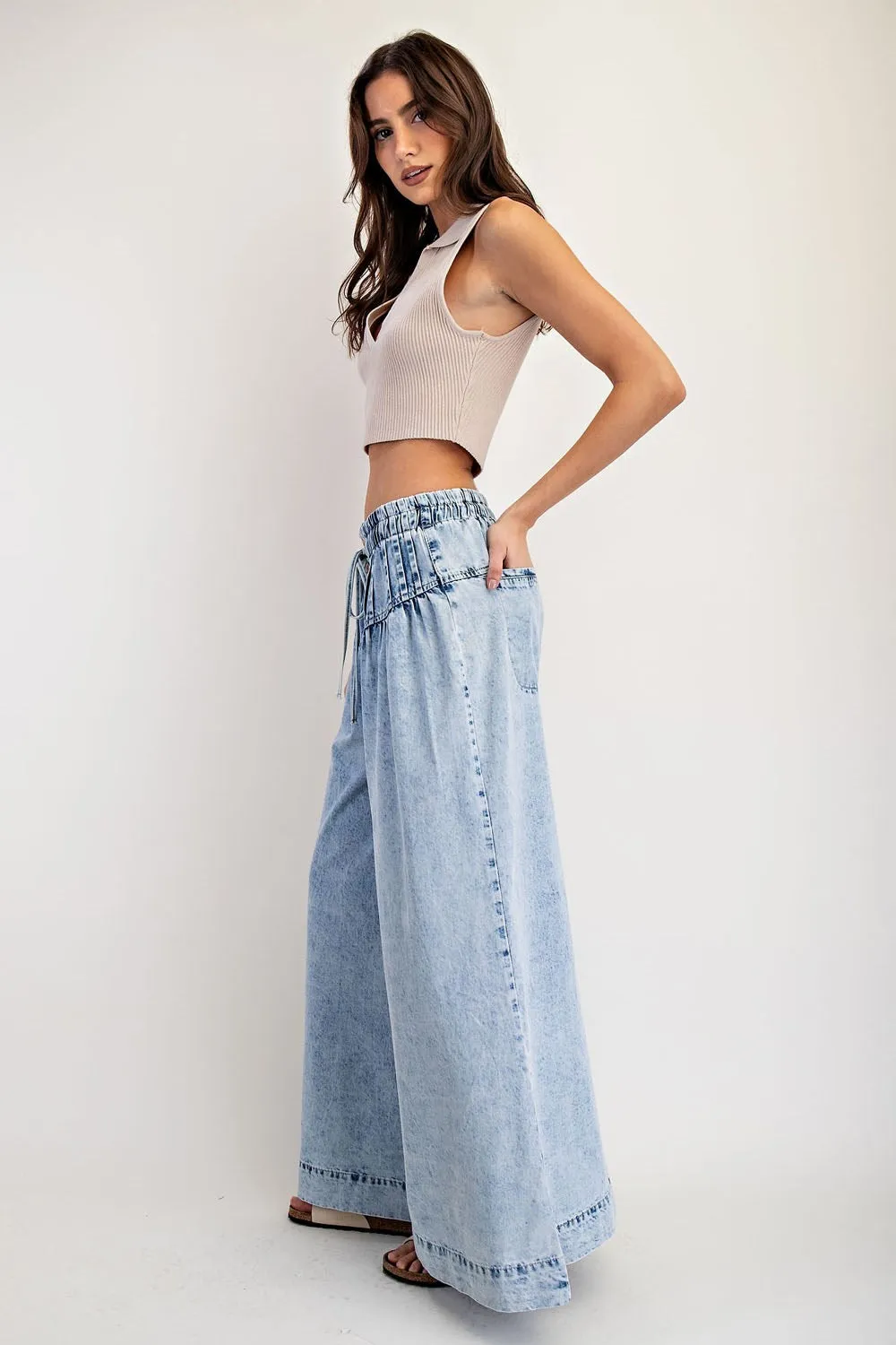 ee:some Mineral-Washed Wide Leg Denim Pants  Light Wash