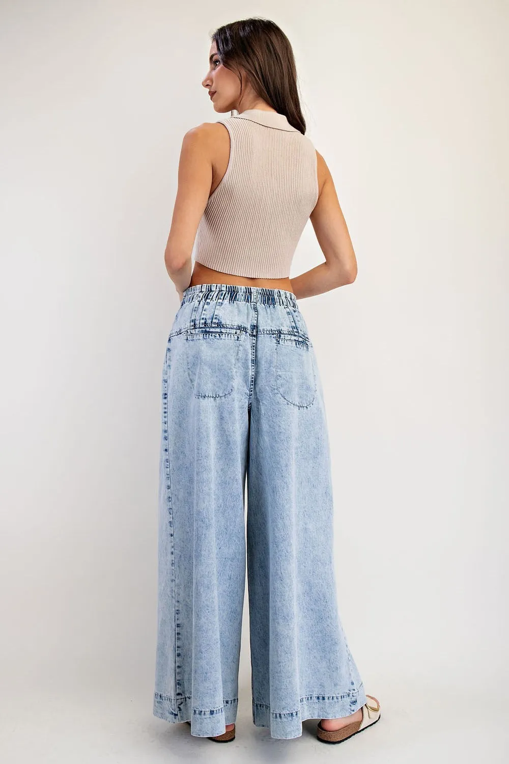 ee:some Mineral-Washed Wide Leg Denim Pants  Light Wash