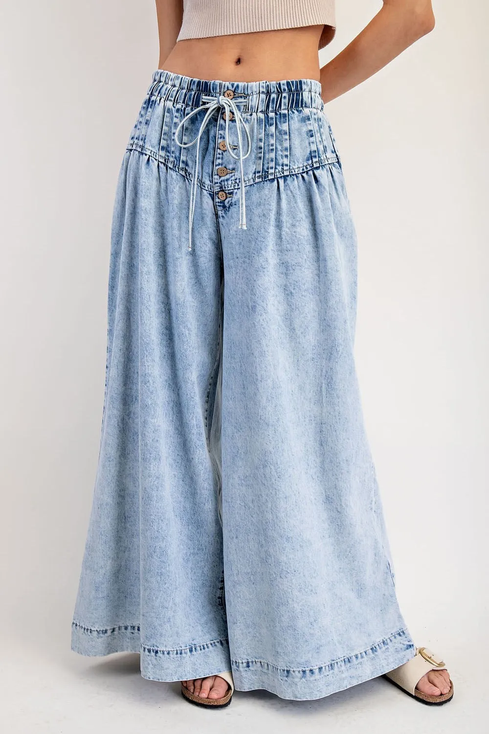 ee:some Mineral-Washed Wide Leg Denim Pants  Light Wash