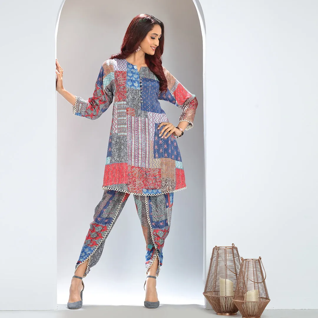 Elegant Sequin-Embroidered Top and Dhoti Pants Set with Lace Accents