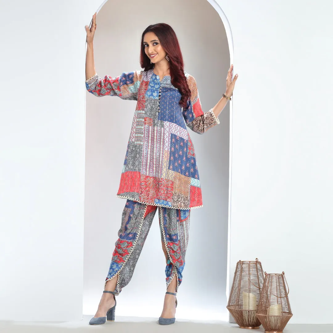 Elegant Sequin-Embroidered Top and Dhoti Pants Set with Lace Accents