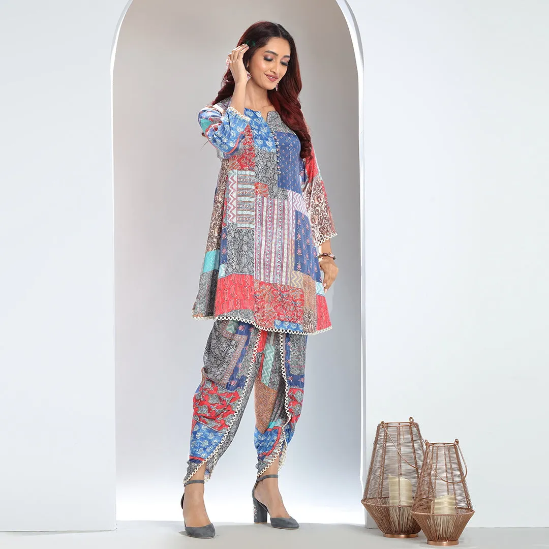 Elegant Sequin-Embroidered Top and Dhoti Pants Set with Lace Accents