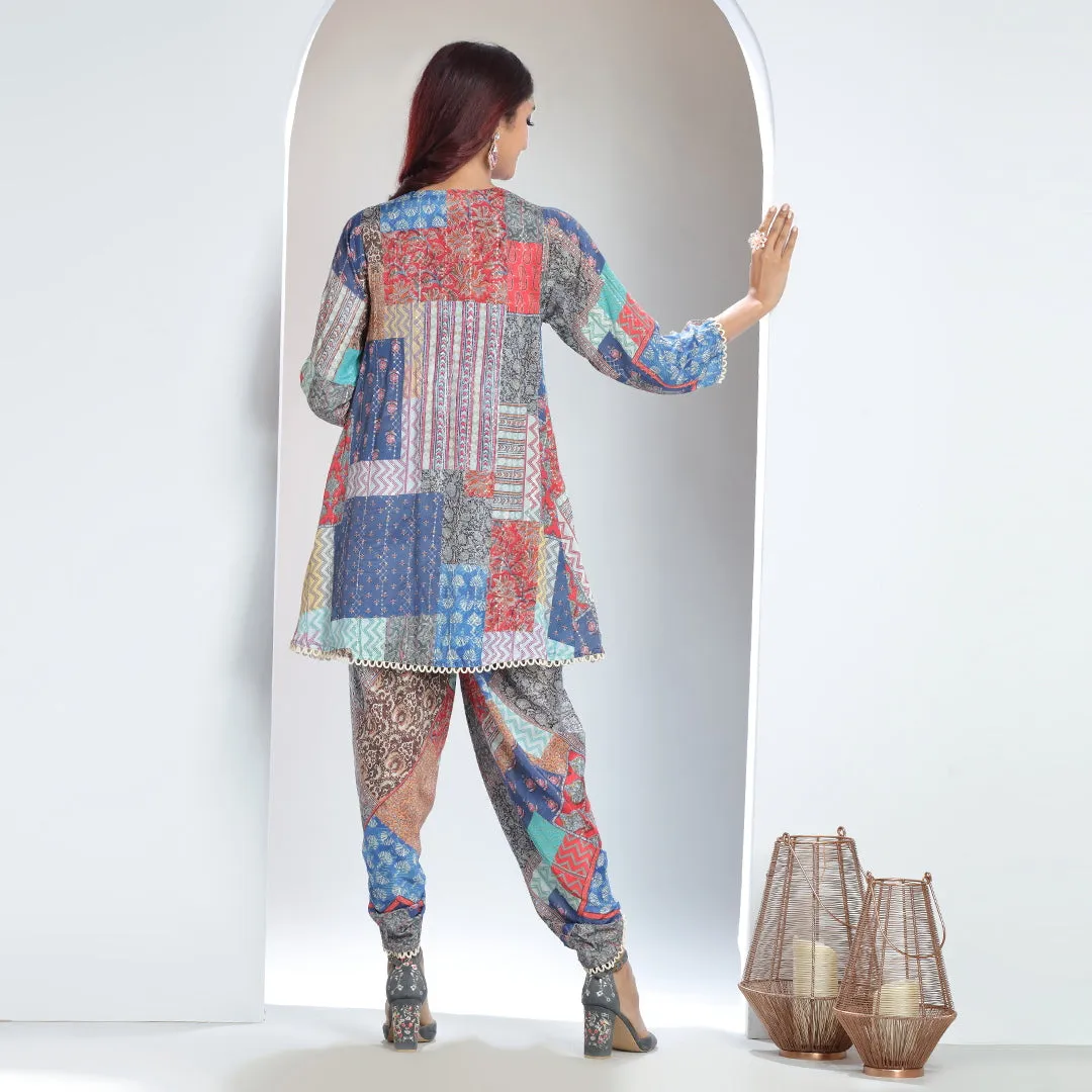 Elegant Sequin-Embroidered Top and Dhoti Pants Set with Lace Accents