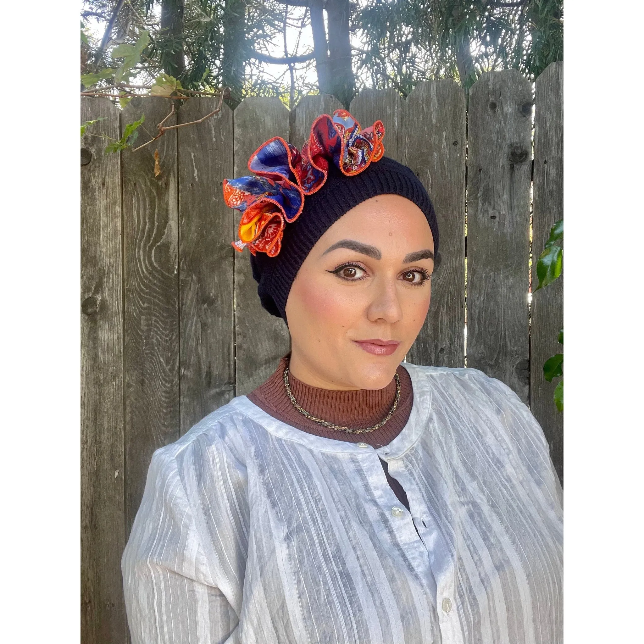 Embellished Cotton French Beret - Navy/Orange