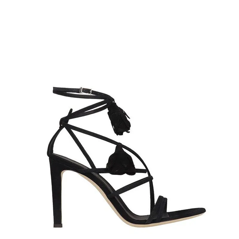 Flower Suede Buckle Open Toe High Heel Sandals