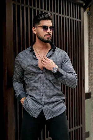 GREAY PRINT BLACK COLLAR PREMIUM SHIRT