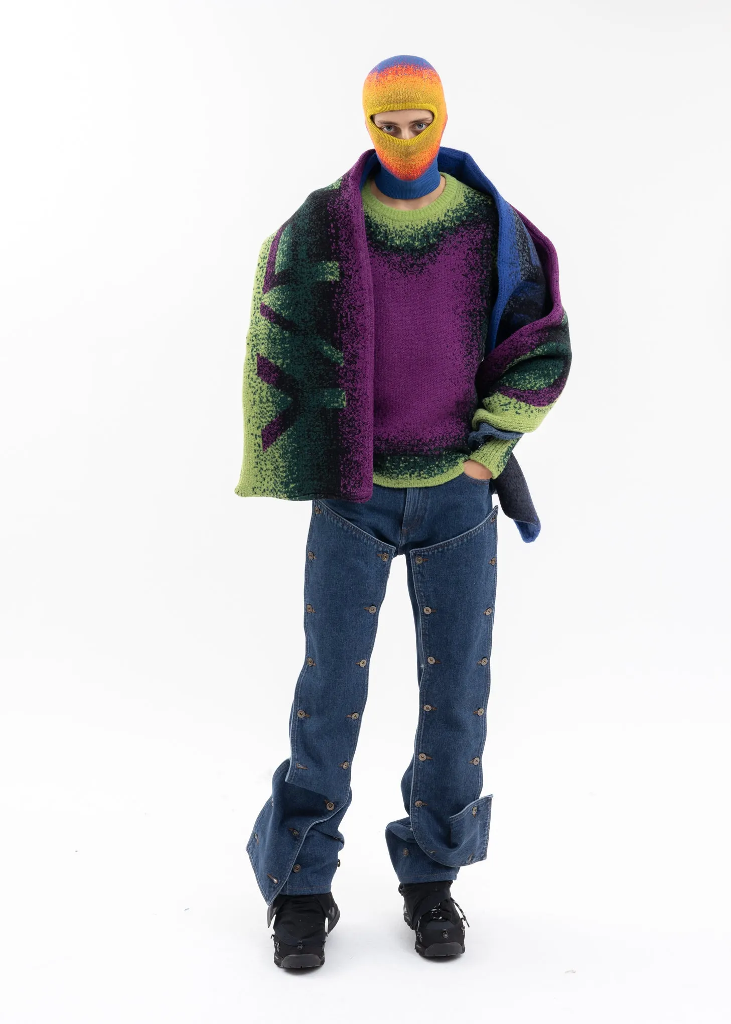 GREEN / PURPLE GRADIENT HEAVY KNIT SWEATER