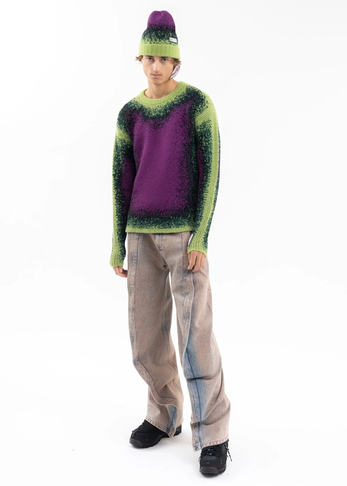 GREEN / PURPLE GRADIENT HEAVY KNIT SWEATER