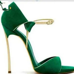 Green Wedge Heel Summer Leather Sandals