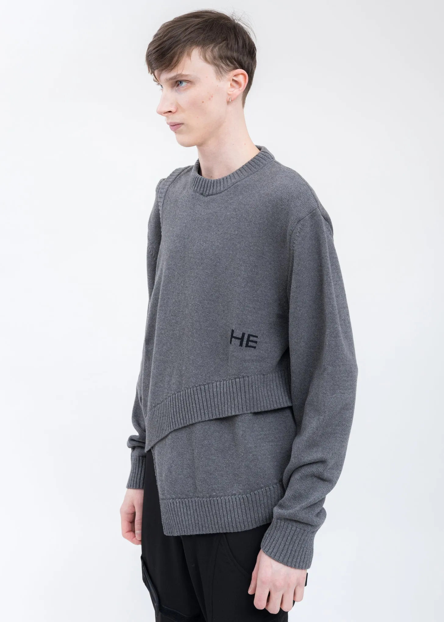 Grey Layered Knit With INTARSIA HE Logo