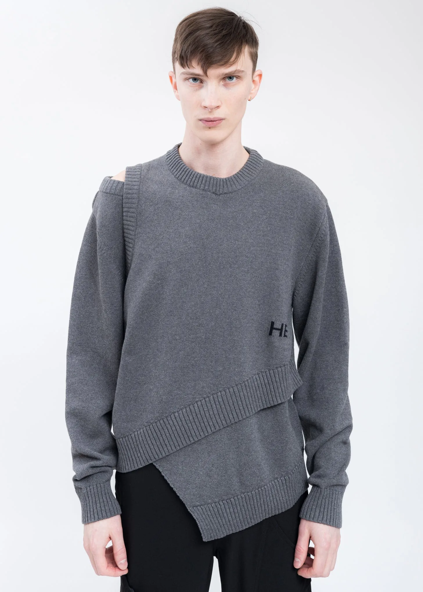 Grey Layered Knit With INTARSIA HE Logo