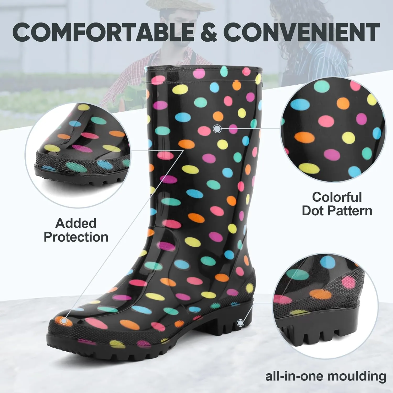 Hellorain Waterproof Rainboot for Women Lightweight PVC Women's Rain Footwear Suitable for Outdoor work Farming, Garden