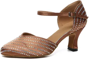 HIPPOSEUS Women's Closed Toe Latin Dance Heels Rhinestone Comfortable Ballroom Dancing Pumps,Model YCL