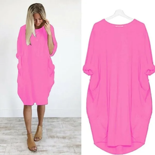 Hot sale Women Casual Loose Pocket Long Sleeves DressFREE SHIPPING