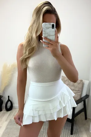 Kaysie White Tiered Frill Hem Skort
