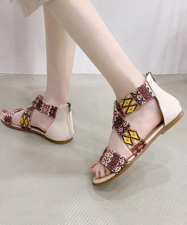 Khaki Sandals Cotton Fabric Stylish Splicing Sandals LY4396